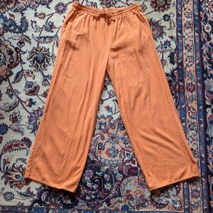 Linen Blend Orange Wide-Leg Lounge Pants With Drawstring